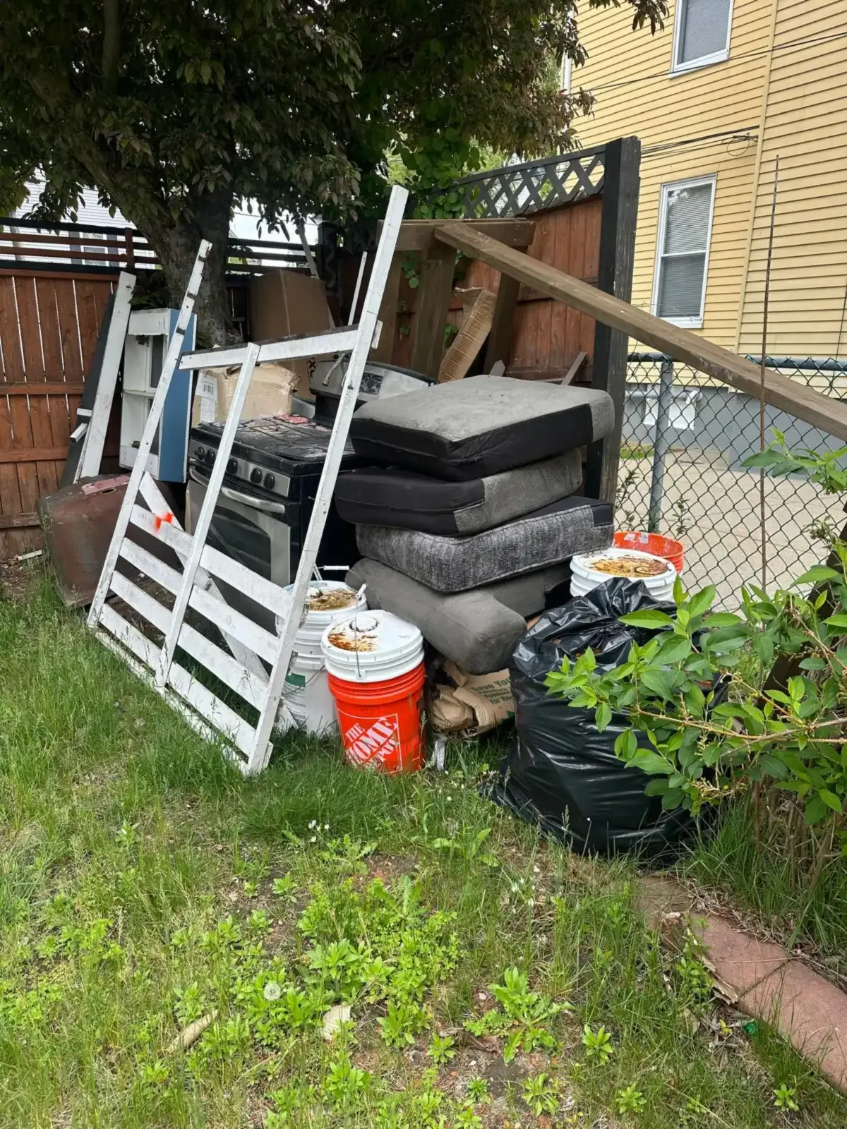 Backyard furniture removal before